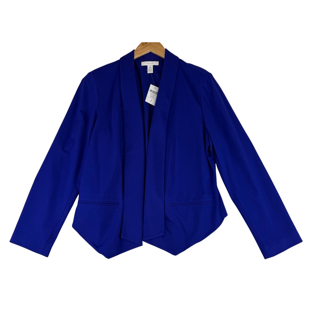 Chico's Drape Front Jacket Womens SZ 2 Purple Rapture Ponte Blazer 570086417 NWT